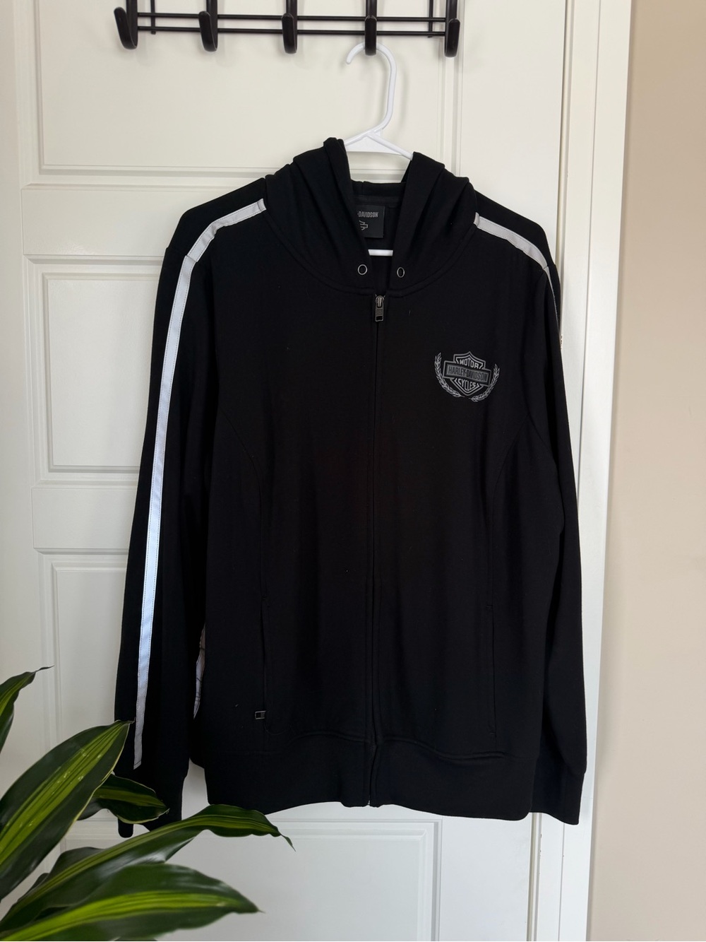 Harley-Davidson Black Zip Hoodie with White Shoulder Stripes